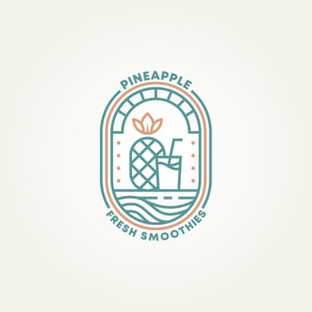 minimalist pineapple smoothie juice badge logo template vector illustration design. simple modern smoothie bar pineapple cup emblem logo concept