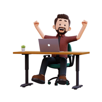 3d male character happy working on a laptop png