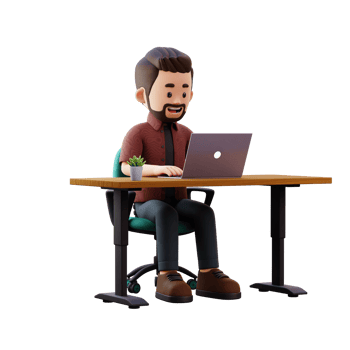 3d male character working on a laptop png