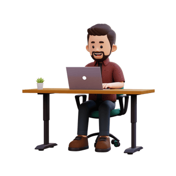 3d male character working on a laptop png