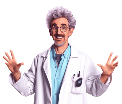 Funny doctor in medical uniform isolated on transparent background. Hilarious doctor in funny pose. png