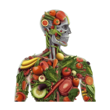 Fresh food in human body, Nutrition for human, Human body made of vegetable and fruits isolated on transparent background. Healthy food concept . png