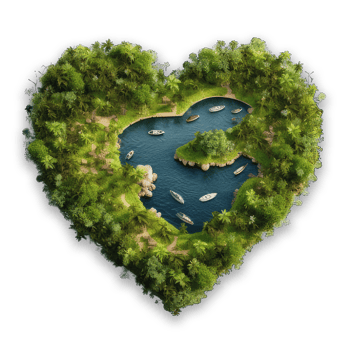 Paradise Island in the form of heart shape, Summer jungle island in heart shape, Travel summer holiday vacation idea concept, isolated on transparent background. png