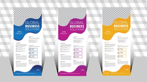 Roll up banner template. layout corporate roll up banner signage standee template. professional corporate roll up banner design. vector