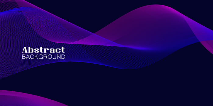 pink and purple glowing wavy line pattern on dark blue background with copy space. Modern technology futuristic neon color concept. Abstract wide banner design. vector