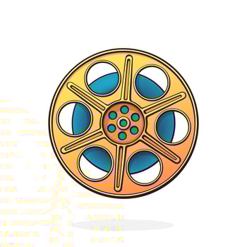 Front view film stock. Retro cinema strip. Vintage camera reel. Movie industry. Retro storage of analog information. Cartoon vector illustration with outline. Clip art Isolated on white background