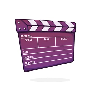 Closed clapperboard used in cinema when shooting a film. Symbol of the movie industry. Symbol of the movie industry. Cartoon vector illustration with outline. Clip art Isolated on white background