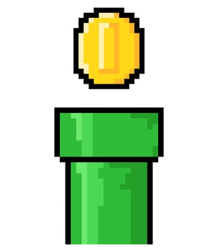 Pipes. Warp Pipes Super Mario games. Pixel Coin for Mario Bros vector