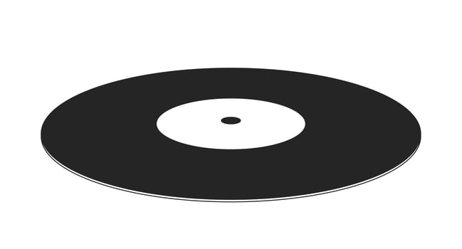 Vinyl record line art vector cartoon icon. Cd disk. 70s disco. Editorial, magazine spot illustration black and white. Outline object isolated on white. Editable 2D simple drawing, graphic design