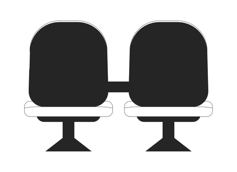 Chairs in waiting room line art vector cartoon icon. Furniture. Editorial, magazine spot illustration black and white. Outline object isolated on white. Editable 2D simple drawing, graphic design