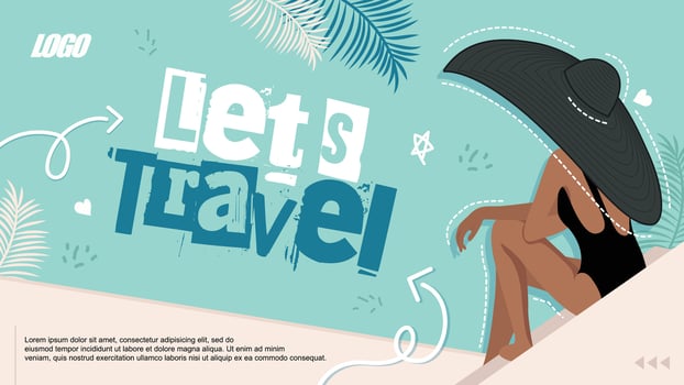 travel banner concept with beautiful young tanned girl in a black swimsuit on the pool vector
