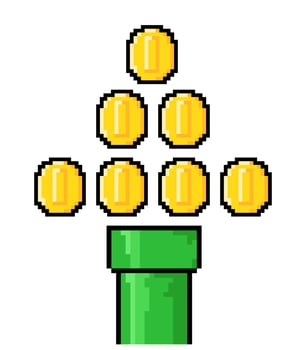 Pipes. Warp Pipes Super Mario games. Pixel Coins for Mario Bros vector