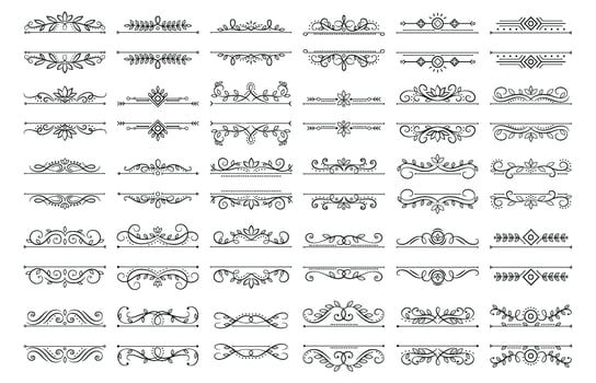 Vintage calligraphic dividers. Ornate swirl divider, ornamental curls frames and ornate decor frame template vector set