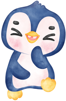 Adorable watercolor baby excited penguin with a joyful expression and happy pose, vibrant nursery children illustration hand painting png
