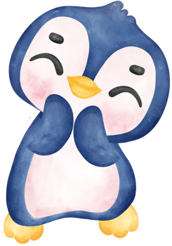 Adorable watercolor baby penguin with a joyful expression and happy pose, vibrant nursery children illustration hand painting png