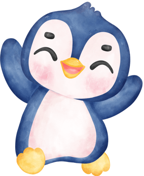 Adorable watercolor baby penguin with a joyful expression and happy pose, vibrant nursery children illustration hand painting png