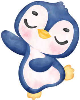 Adorable watercolor baby penguin with a joyful expression and happy pose, vibrant nursery children illustration hand painting png