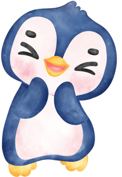 Adorable watercolor baby excited penguin with a joyful expression and happy pose, vibrant nursery children illustration hand painting png
