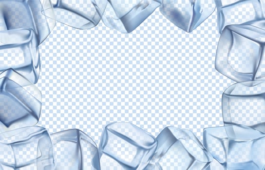 Ice cubes frame. Chill border, icy cold cube and iced rectangular frame isolated vector illustration