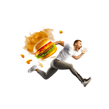 Man running with burger food png