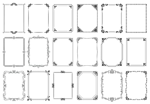 Decorative frames. Retro ornamental frame, vintage rectangle ornaments and ornate border vector set