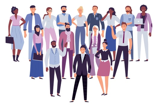 Professional people team. Business persons group, society leadership and office workers crowd vector illustration