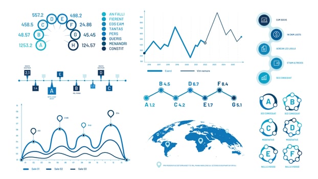 Infographics graph charts. Histogram data graphs, bubbles graphic timeline chart and diagram vector illustration set