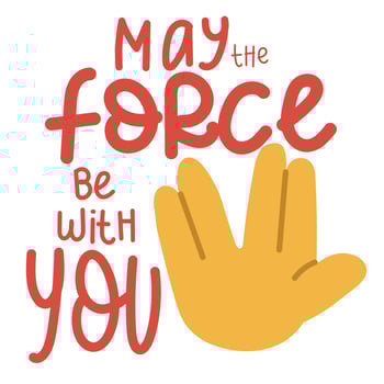 A banner with an illustration of a large cartoon hand, which depicts a cosmic welcome sign. The index, middle and ring fingers are connected by a middle greeting sign. Space adventures. Square vector