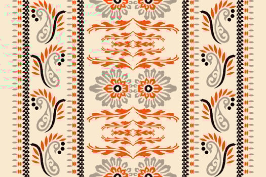 Ikat floral paisley embroidery on cream background.Ikat ethnic oriental pattern traditional.Aztec style abstract vector illustration.design for texture,fabric,clothing,wrapping,decoration,scarf,carpet