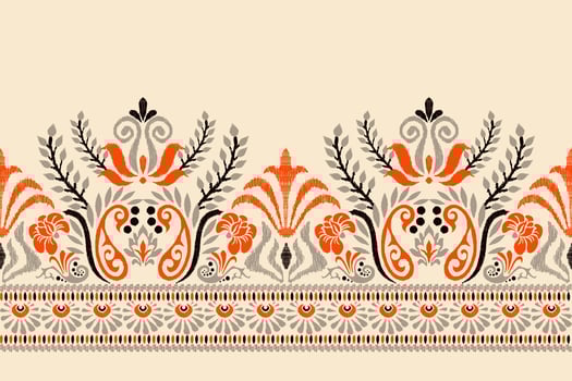 Ikat floral paisley embroidery on cream background.Ikat ethnic oriental pattern traditional.Aztec style abstract vector illustration.design for texture,fabric,clothing,wrapping,decoration,sarong,scarf