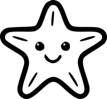 Starfish with a cute face black outlines vector illustration