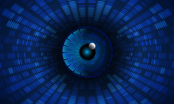 Modern Holographic Eye on Technology Background vector