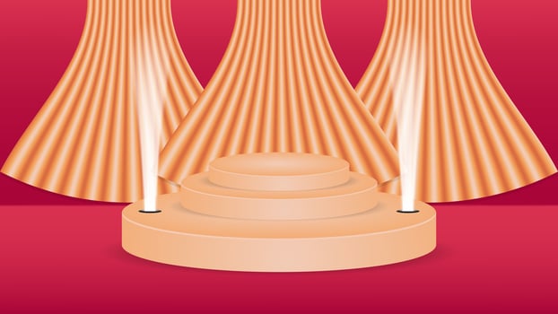 3D Podium with realistic curtain, lamp and red background vector