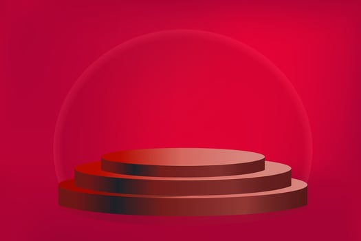 Podium red 3d product. Cylinder pedestal. Dark red minimal wall scene for cosmetics product display presentation. vector