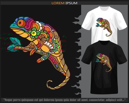Colorful chameleon mandala arts isolated on black and white t shirt. vector