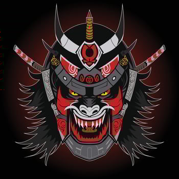 Japanese Legendary Oni mask with samurai helmet vector illustration