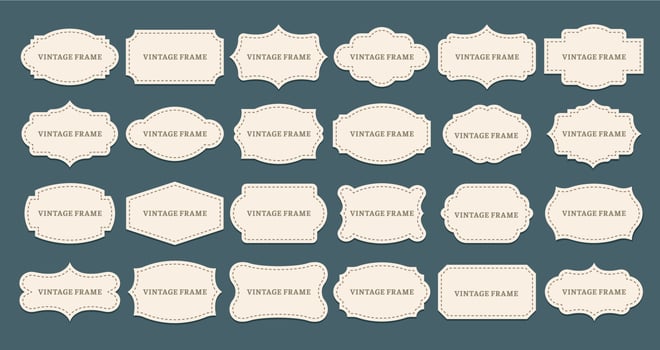 Vintage label frames. Old frame shapes, decorative label and retro shape vector set