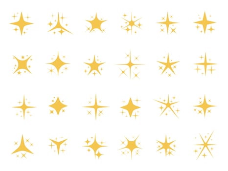 Sparkling stars. Shiny sparks, glitter light star and sparkle elements vector set