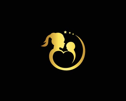 Mom holding Child baby Heart shape logo design with star symbol vector icon.