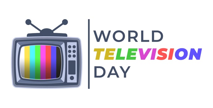 Color Tv Day 25 June greeting card with vintage television colorful on screen and greeting text vector