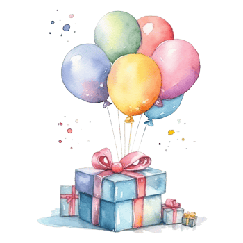 Watercolor Happy Birthday Gift Boxes with Balloons. Illustration png