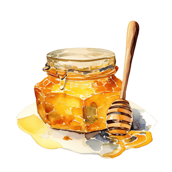 Watercolor honey jar with spoon. Illustration png