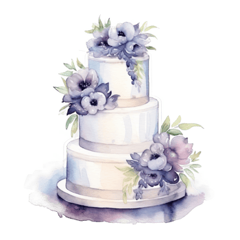 Watercolor wedding cake with flowers. Illustration png