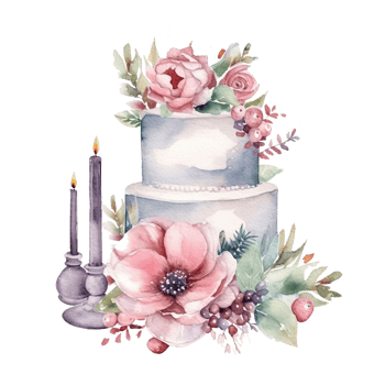 Watercolor wedding cake with flowers. Illustration png