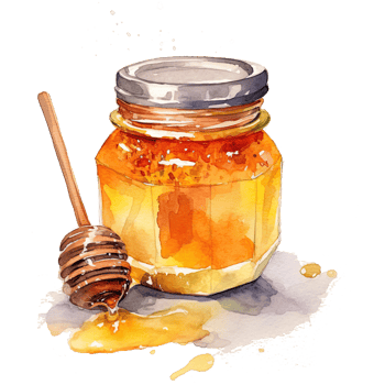Watercolor honey jar with spoon. Illustration png