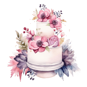 Watercolor wedding cake with flowers. Illustration png