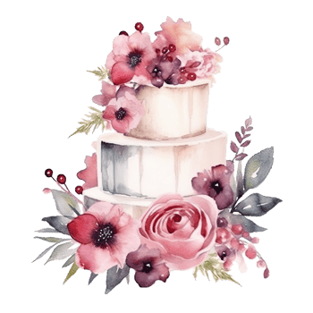 Watercolor wedding cake with flowers. Illustration png