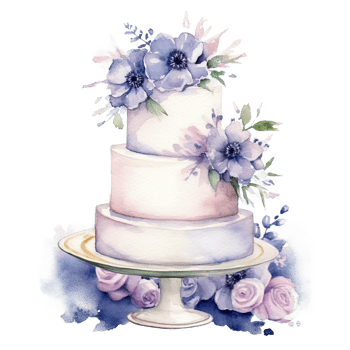 Watercolor wedding cake with flowers. Illustration png