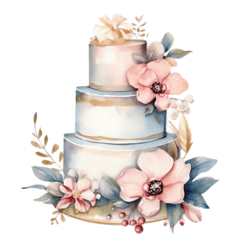 Watercolor wedding cake with flowers. Illustration png
