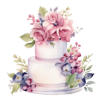 Watercolor wedding cake with flowers. Illustration png